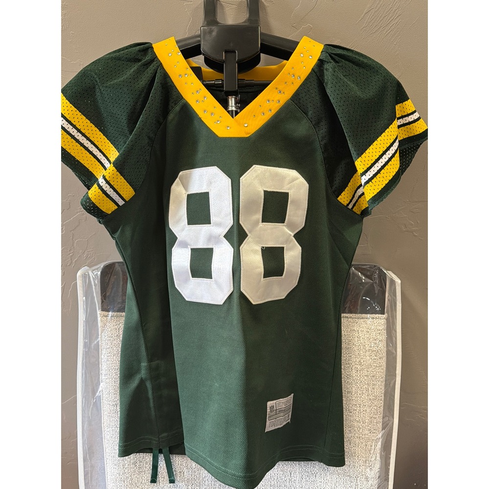 Reebok Green Bay Packers Jermichael Finley 88 Rhinestone Ruffle Jersey Womens M